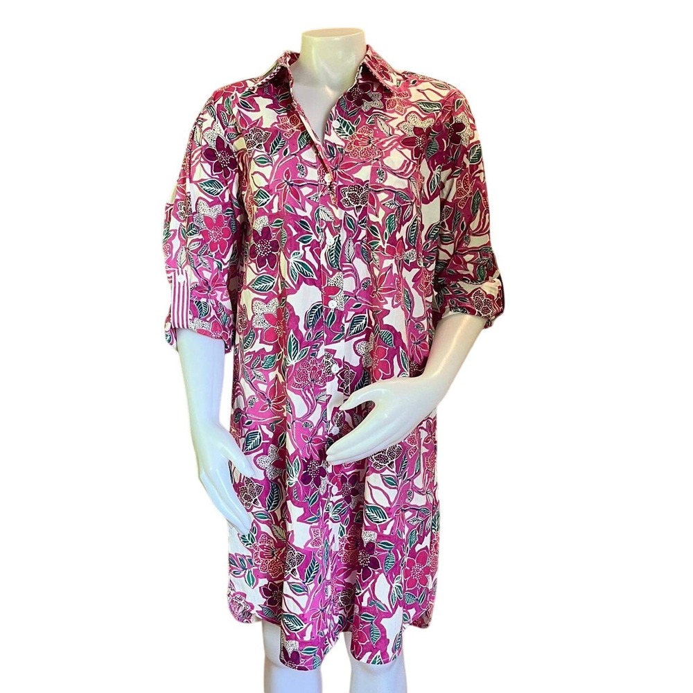 Karen Kane NEW Pink Floral Cotton Shirtdress Large Botanical Feminine Summer
